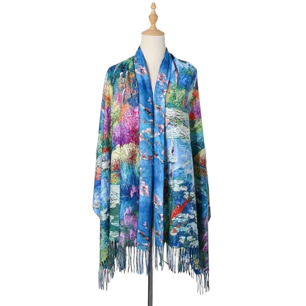 Van Gogh Blue Art Print X-Large Reversible Luxurious Scarf with Fringe (YH-0310)